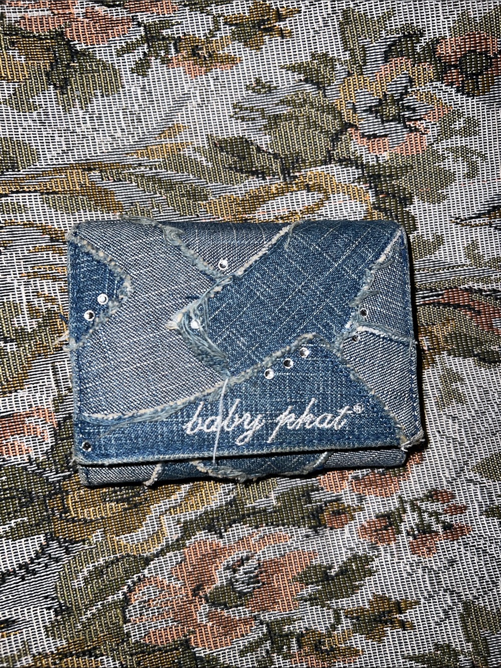 Baby Phat Denim Patchwork Wallet in Blue with Crystal Accents